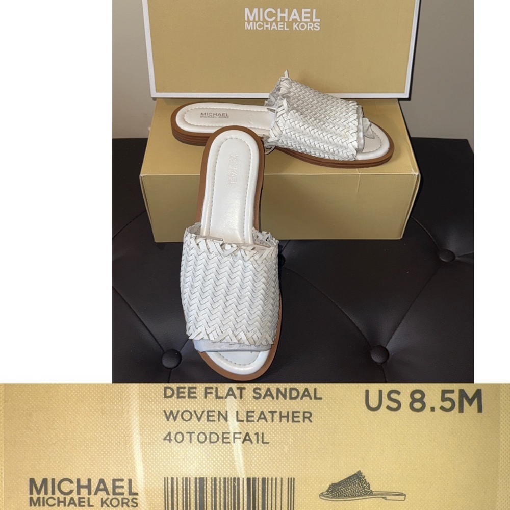 Michael Kors Cream Woven Leather Sandals